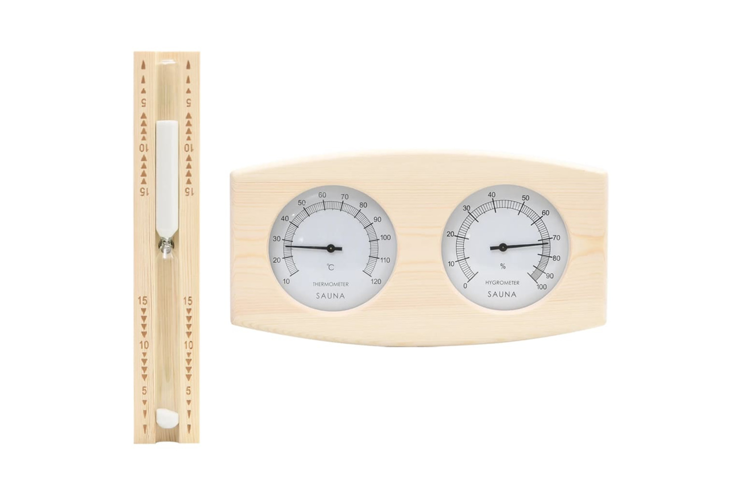 vidaXL 51686 2 In 1 Sauna Hygrothermograph And Sand Timer Set Solid Wood Pine