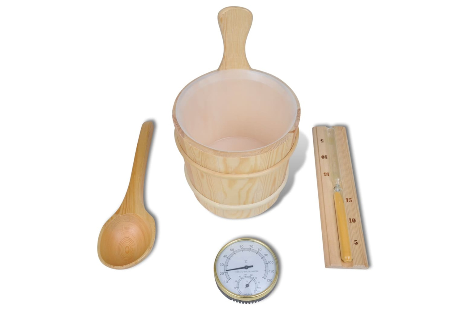vidaXL 50245 5 Piece Sauna Accessory Bucket Spoon Hourglass Thermo-hygrometer