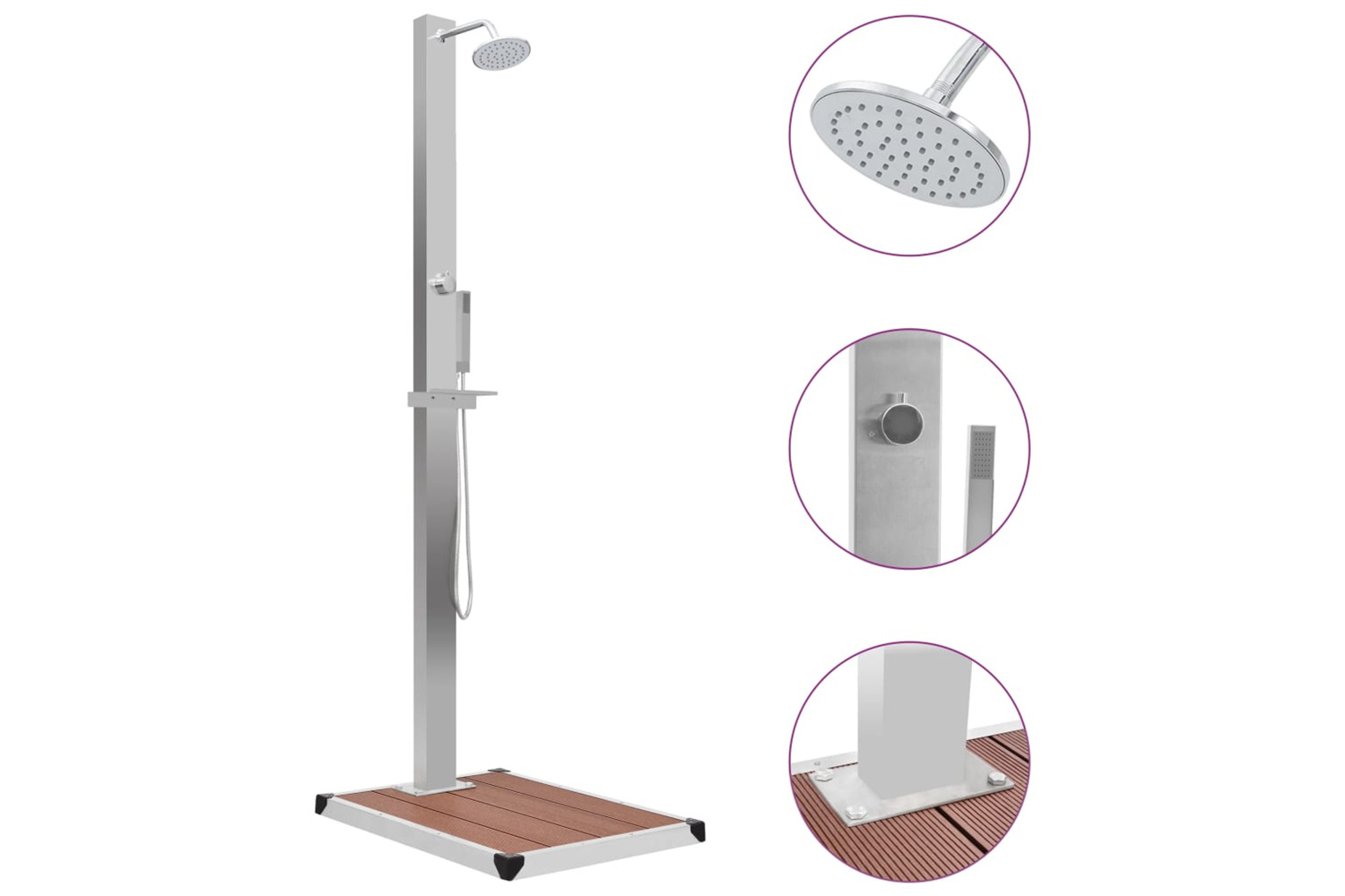 vidaXL 3051285 Outdoor Shower With Tray Wpc Stainless Steel