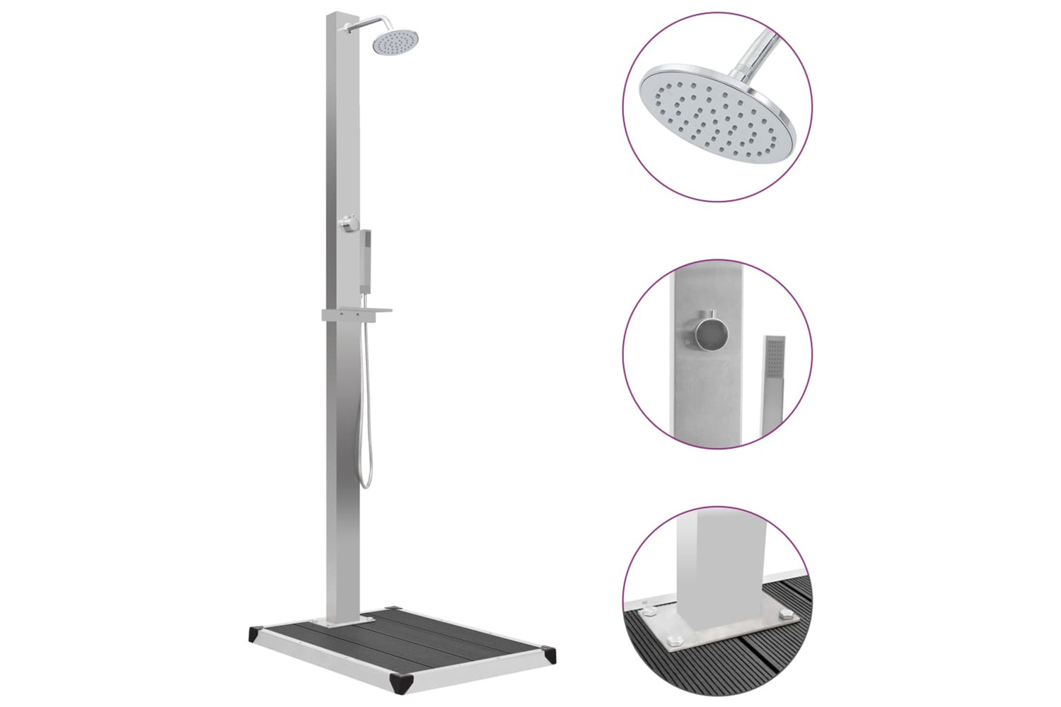 vidaXL 3051286 Outdoor Shower With Tray Wpc Stainless Steel