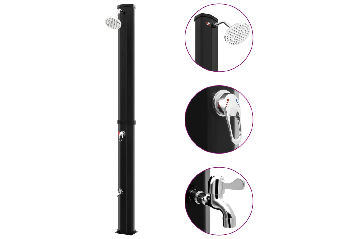 vidaXL 92942 Outdoor Solar Shower With Shower Head And Faucet 35 L Black