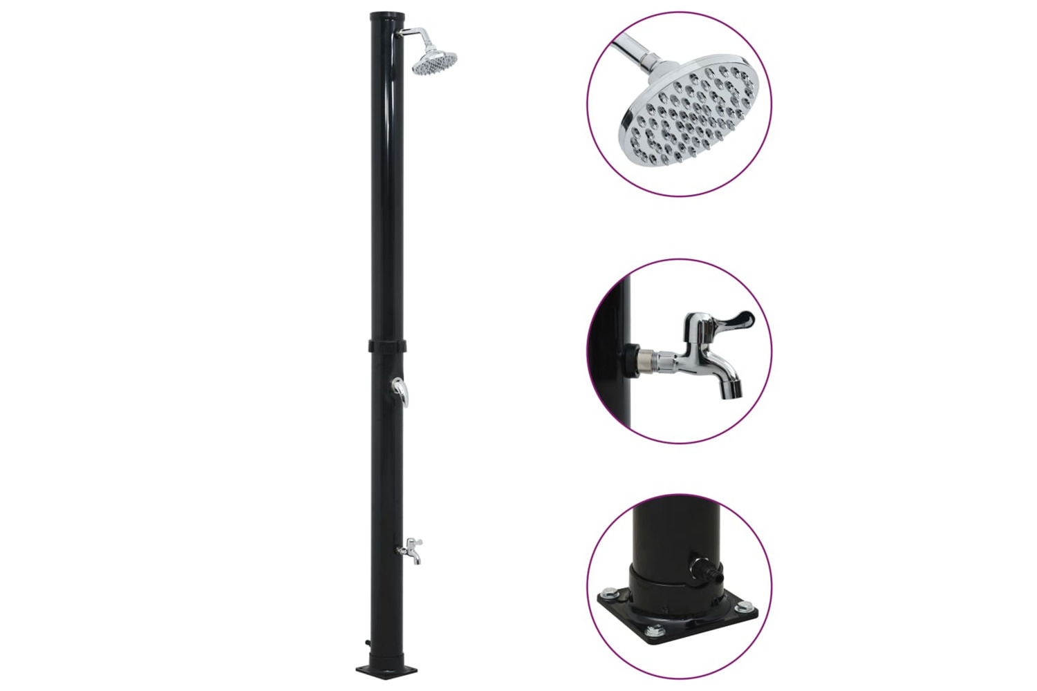 vidaXL 92310 Solar Shower Black 220cm 20 L