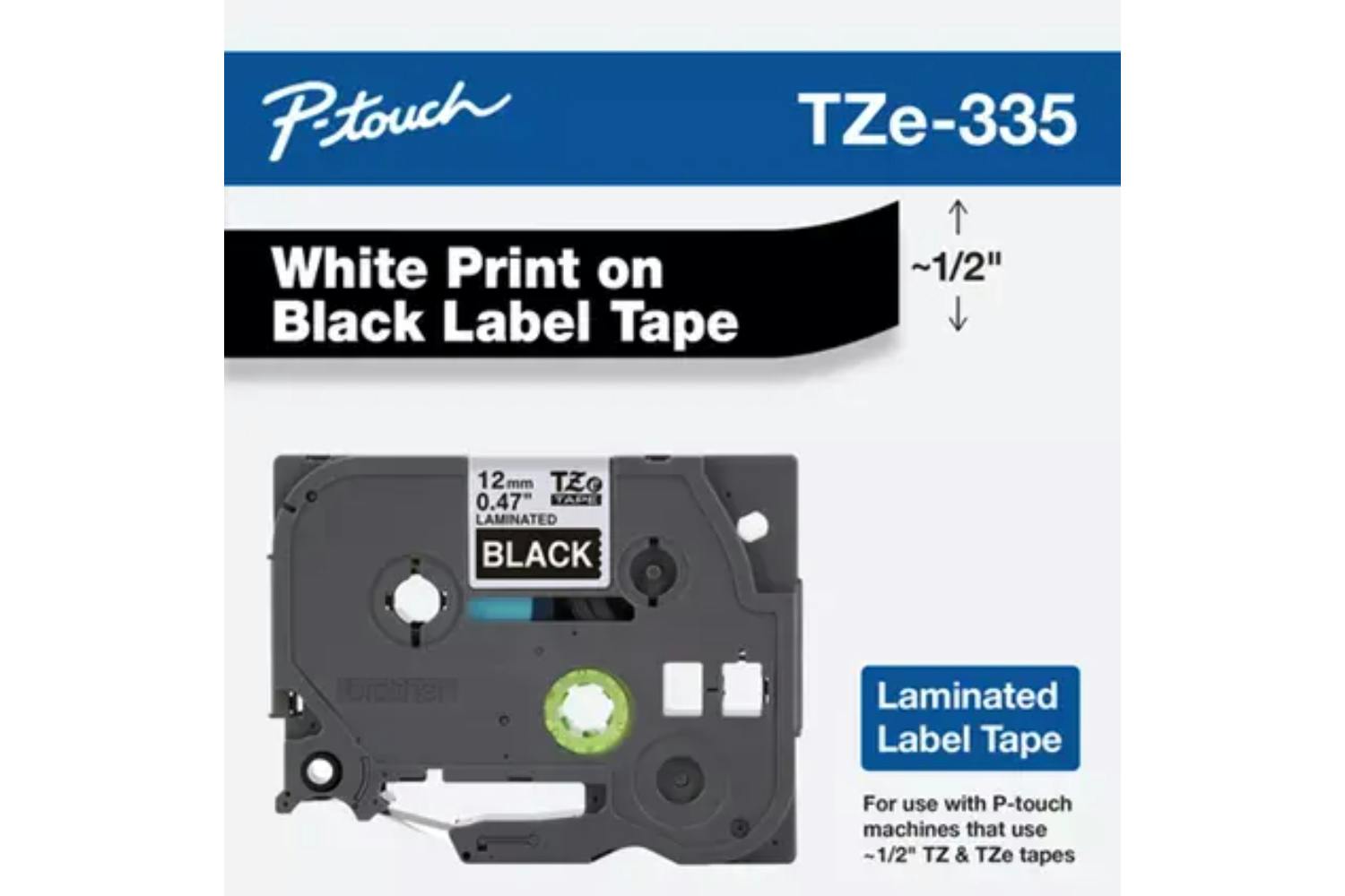 Brother TZE-241 12mm White on Black Label tape for P-Touch