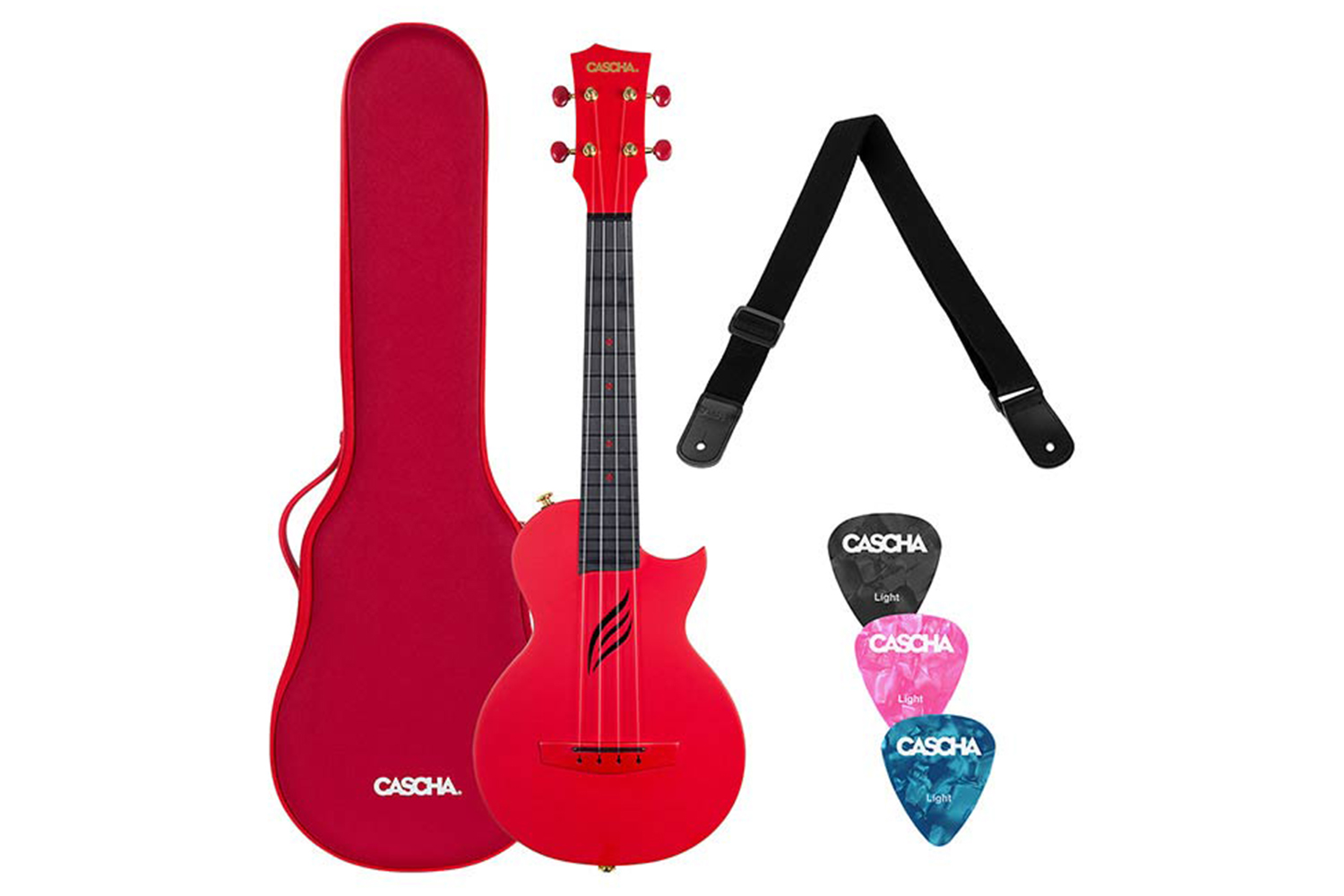 Cascha Hh 2280 - Carbon Fibre Concert Ukulele Pack- Red