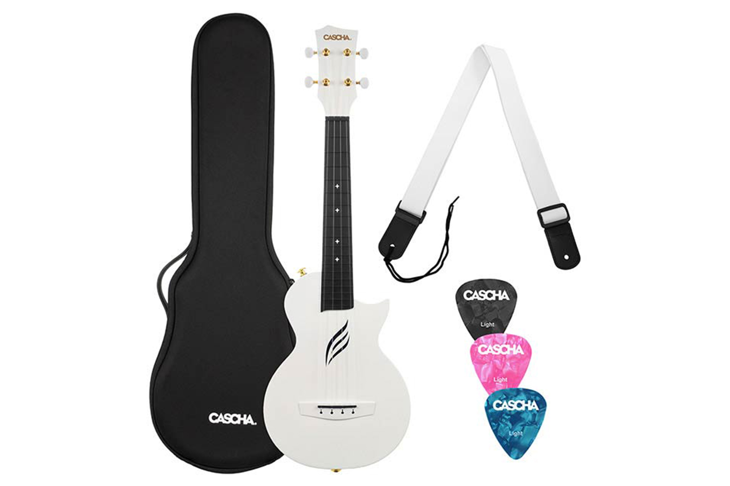 Cascha Hh 2286 - Carbon Fibre Concert Ukulele Pack- White