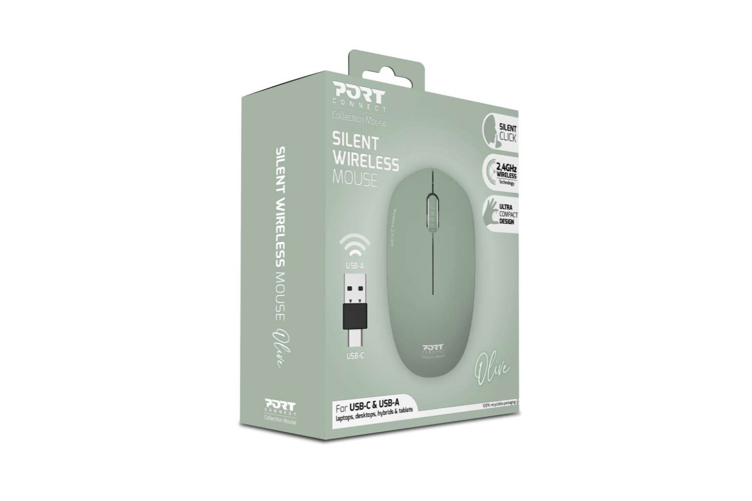 Port Designs Wireless Mouse USB-A&C | Olive