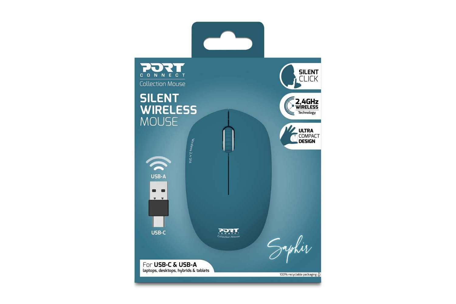 Port Designs Wireless Mouse USB-A&C | Saphir