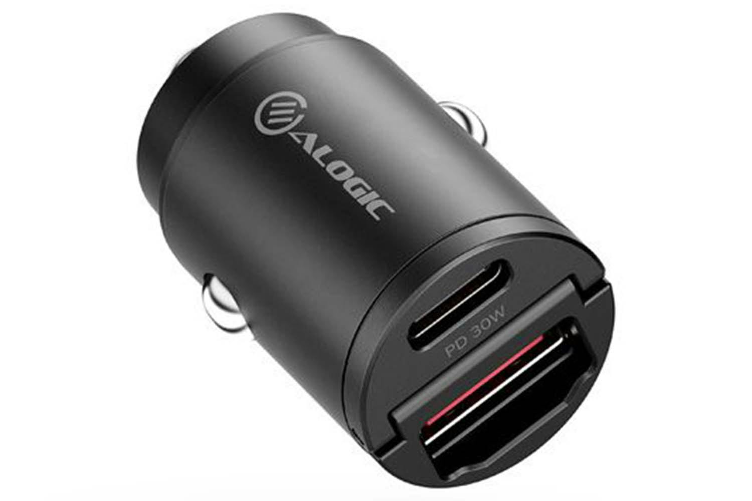 Alogic 30W Rapid Power with USB-C and USB-A Mini Car Charger | Black