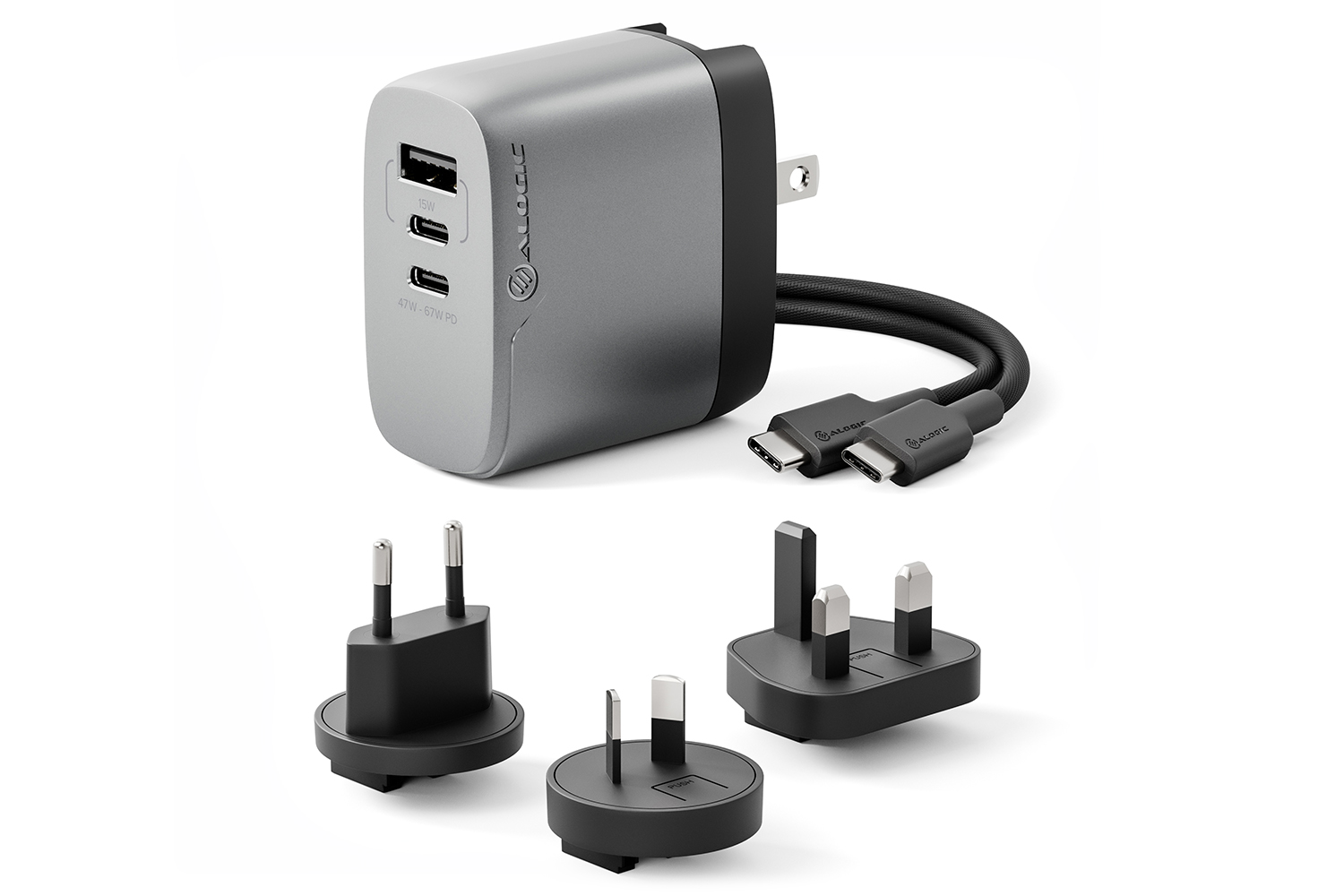 Alogic 67W 3 Port Rapid Power Multi-Country Travel Gan Charger