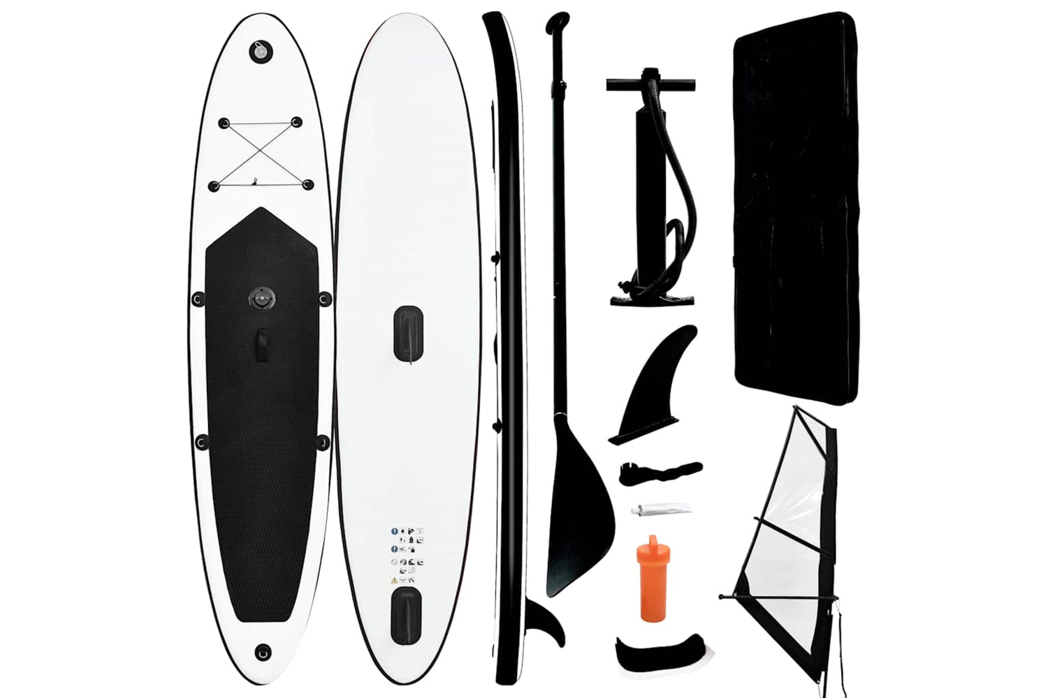 Vidaxl Inflatable Stand Up Paddleboard With Sail Set Black And White