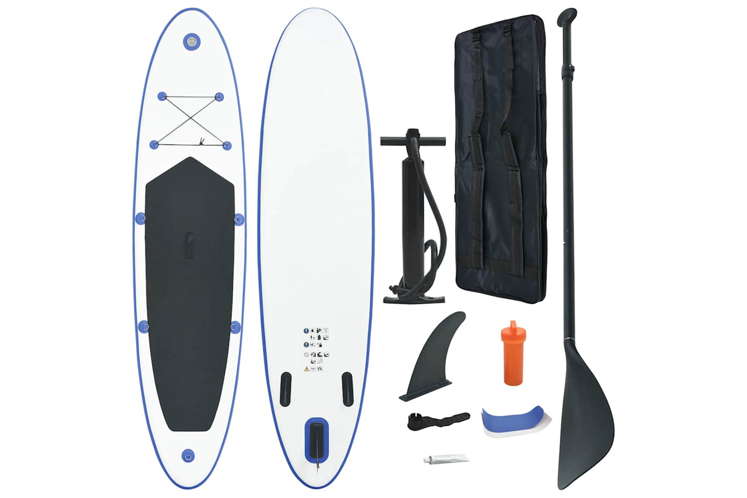 Vidaxl Stand Up Paddle Board Set Sup Surfboard Inflatable Blue And White