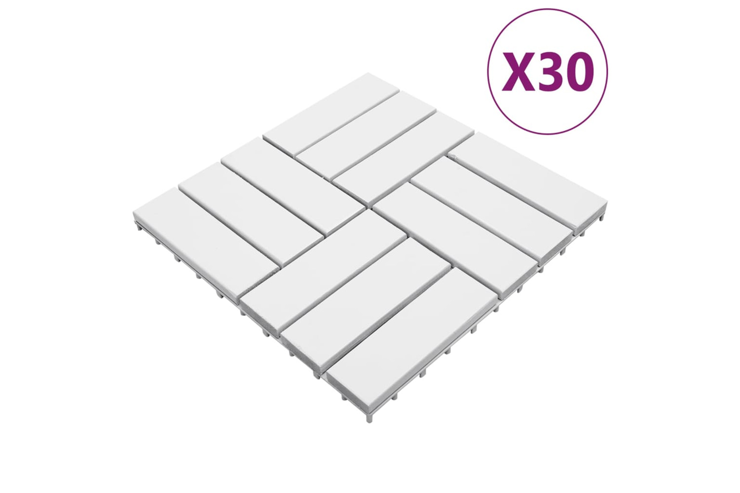 vidaXL 3114665 Decking Tiles 30 Pcs White 30x30cm Solid Woo