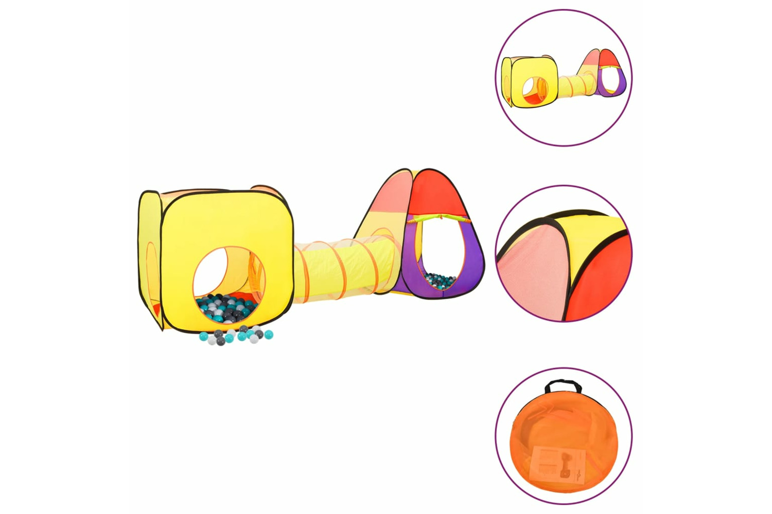 vidaXL 3107728 Children Play Tent With 250 Balls Multicolour 255x80x100cm