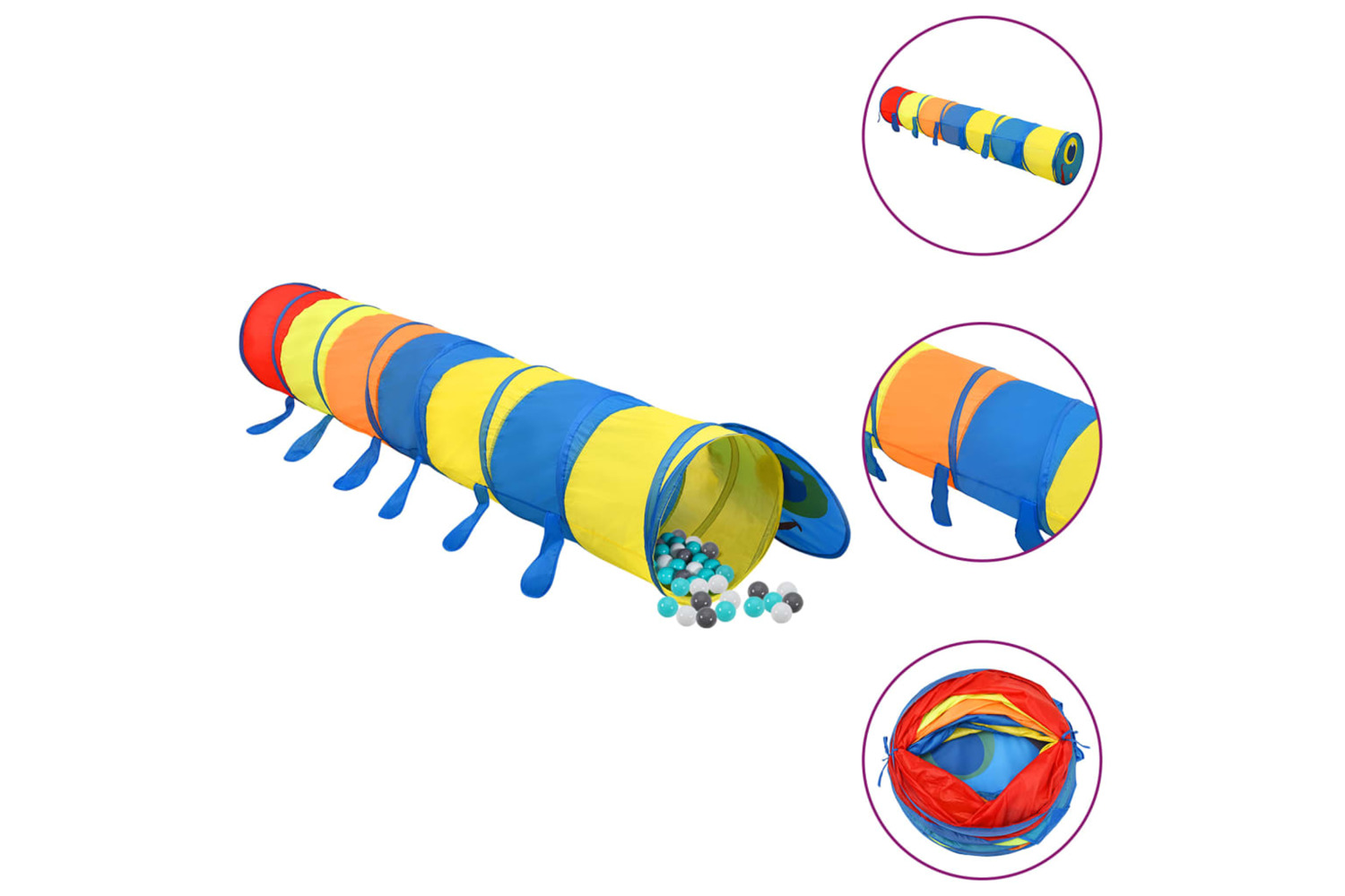 vidaXL 3107761 Children Play Tunnel With 250 Balls Multicolour 245cm Polyester