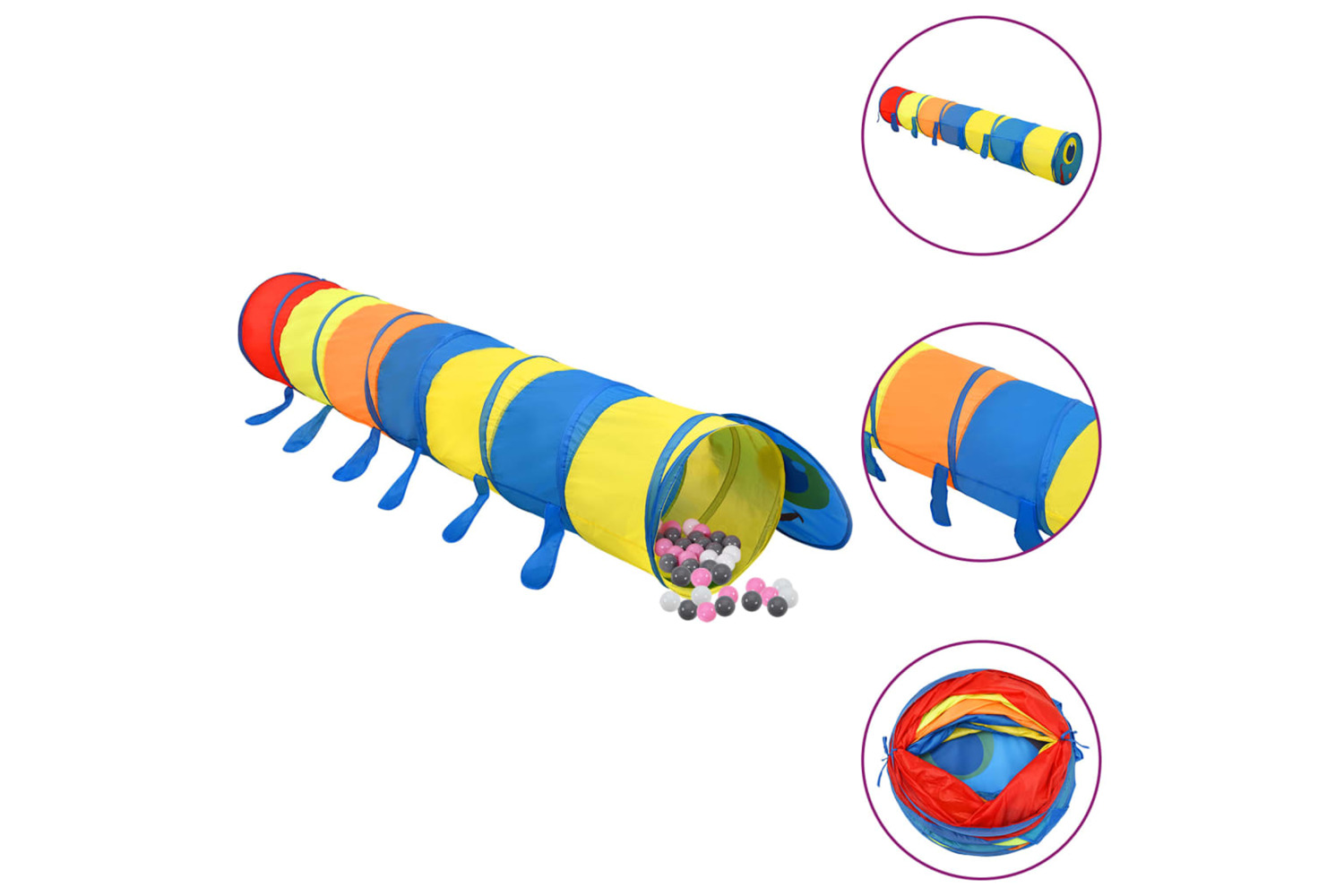 vidaXL 3107762 Children Play Tunnel With 250 Balls Multicolour 245cm Polyester