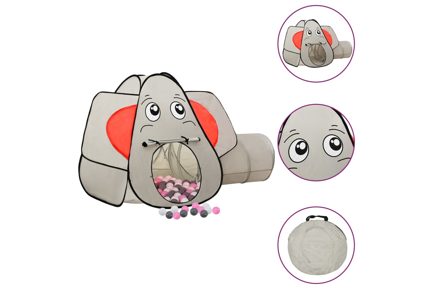 vidaXL 3107741 Elephant Children Play Tent With 250 Balls Grey 174x86x101cm