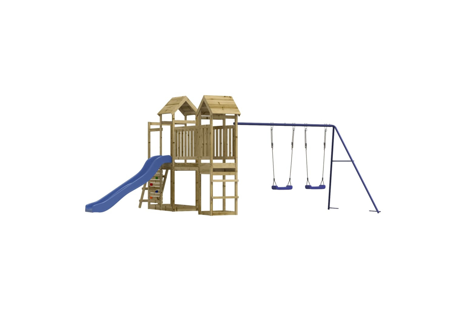 vidaXL 3155899 Playhouse With Slide Swings Rockwall Impregnated Wood Pine