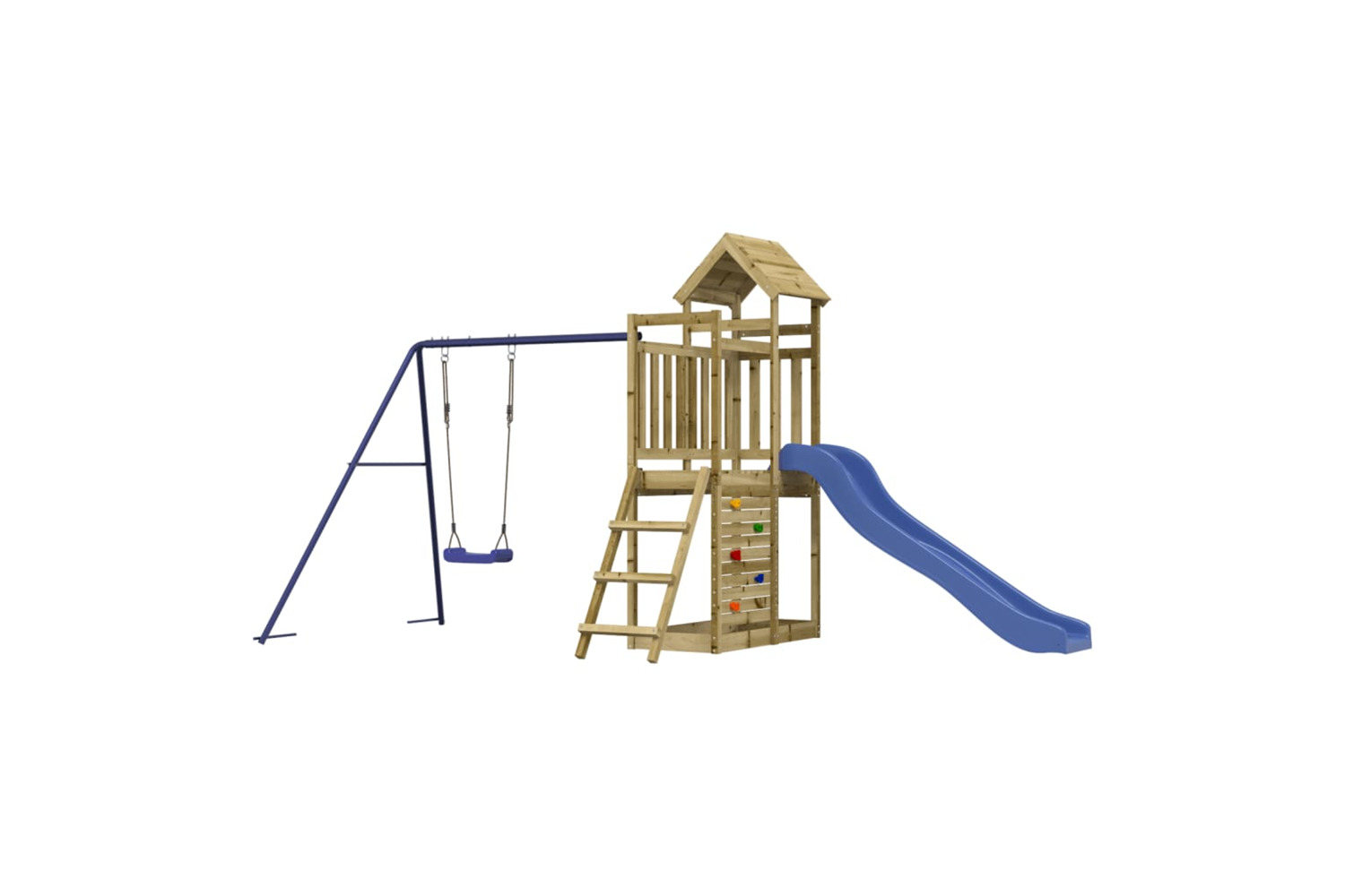 vidaXL 3155893 Playhouse With Slide Swing Rockwall Impregnated Wood Pine