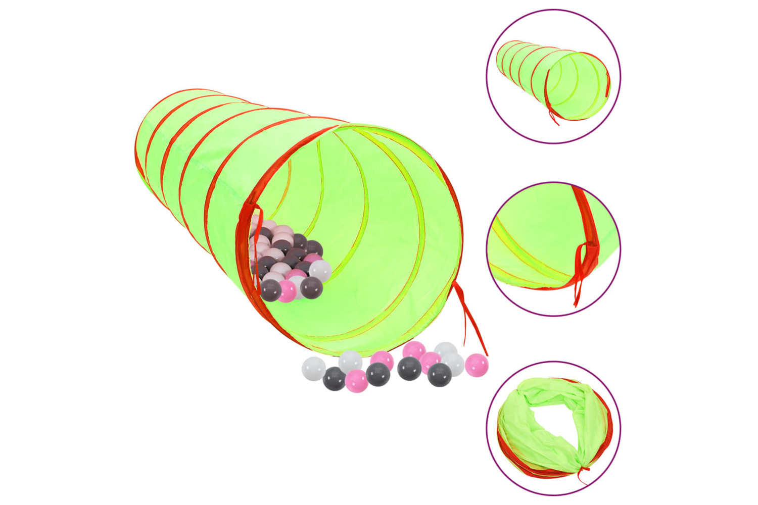 vidaXL 3107759 Children Play Tunnel With 250 Balls Green 175cm Polyester