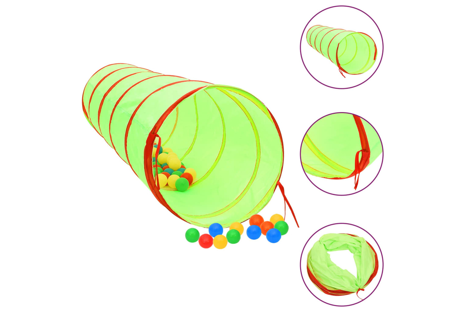 vidaXL 3107757 Children Play Tunnel With 250 Balls Green 175cm Polyester
