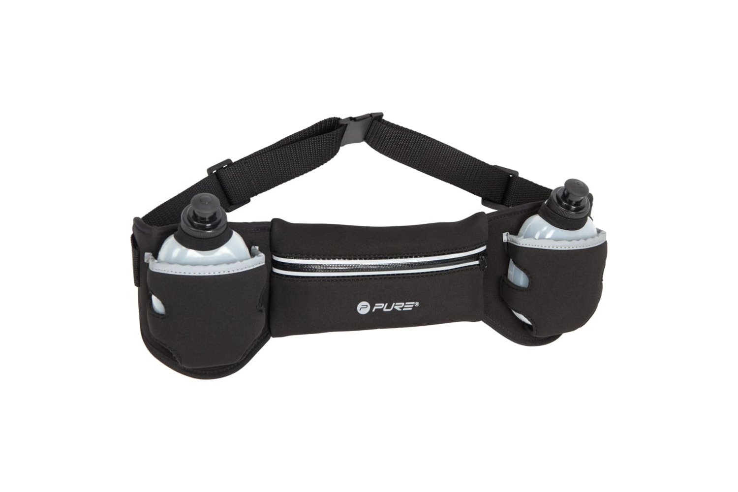 Pure2improve 427712 Running Belt With 2 Bottles Black And Grey
