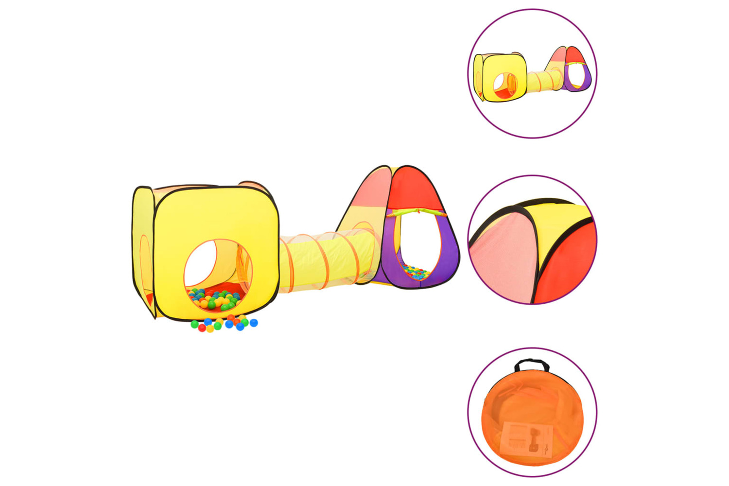 vidaXL 3107727 Children Play Tent With 250 Balls Multicolour 255x80x100cm