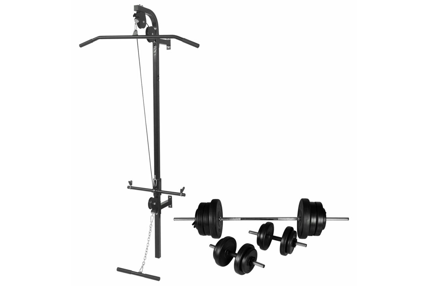 Vidaxl 275357 Wall-mounted Power Tower With Barbell And Dumbbell Set 60.5 Kg