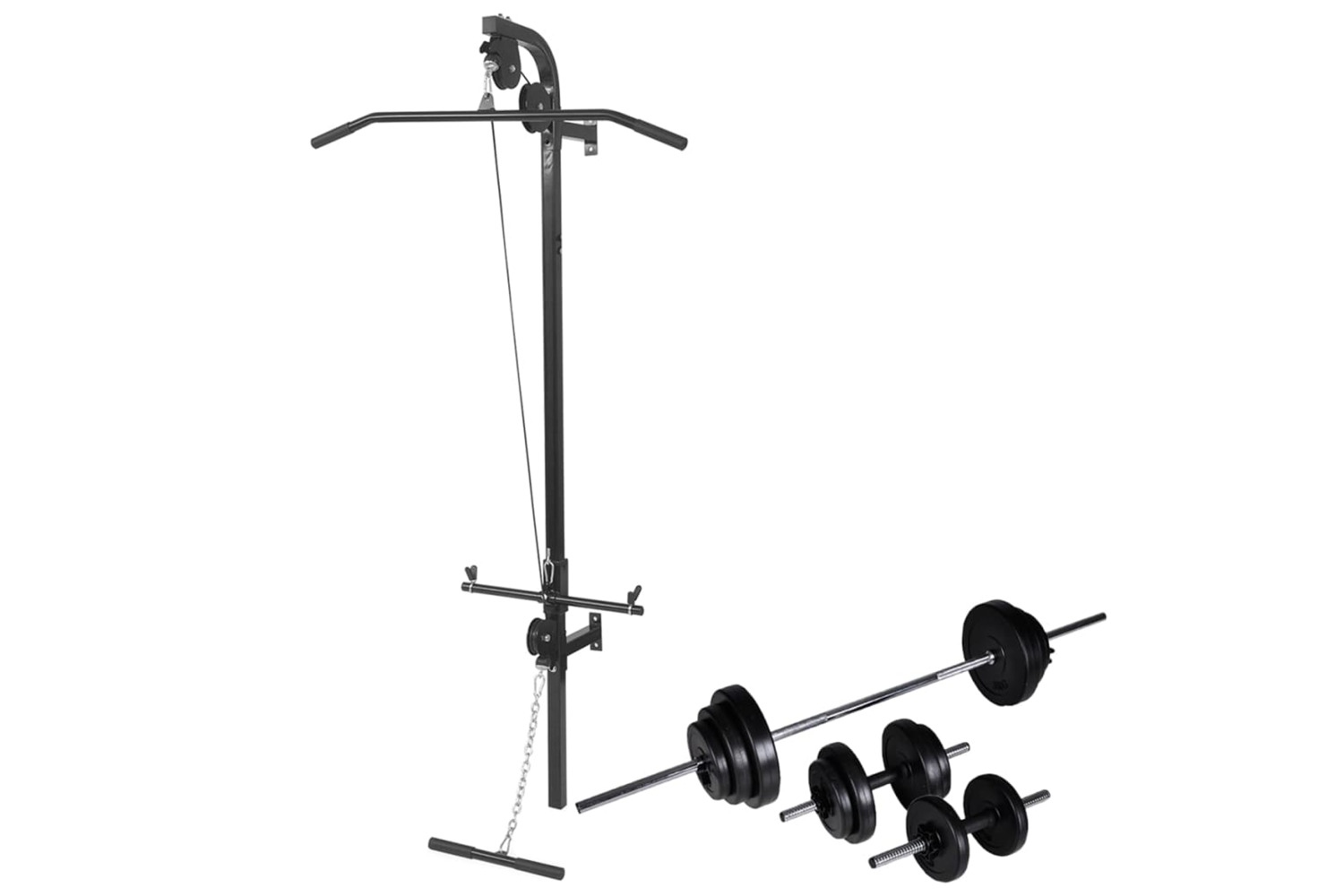 vidaXL 275358 Wall-mounted Power Tower With Barbell And Dumbbell Set 30.5 Kg