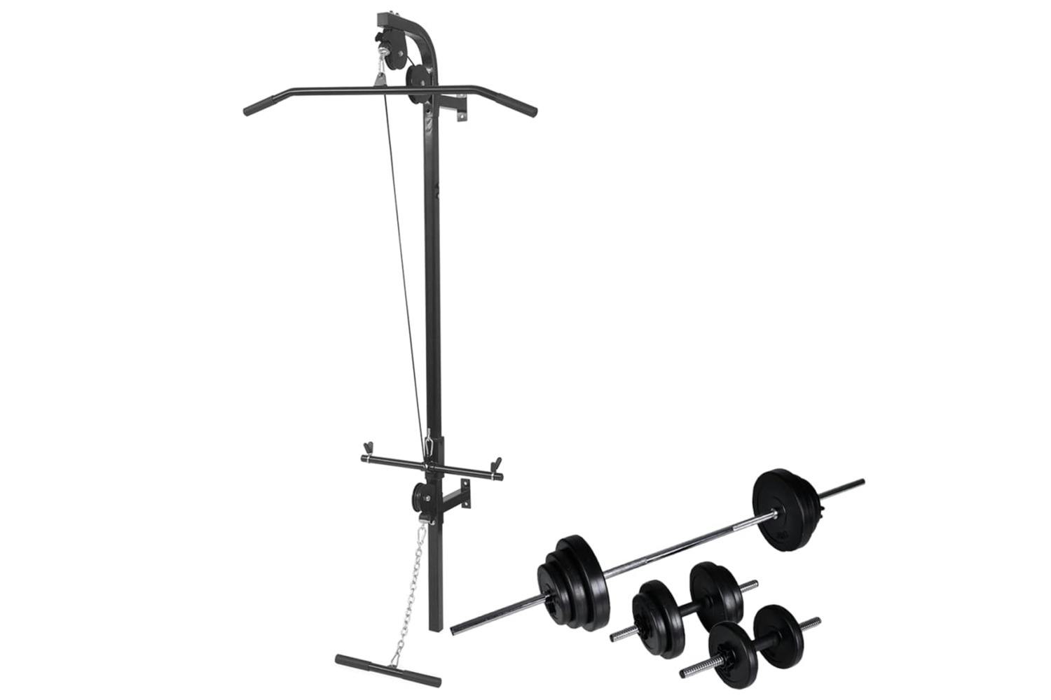 Vidaxl 275358 Wall-mounted Power Tower With Barbell And Dumbbell Set 30.5 Kg
