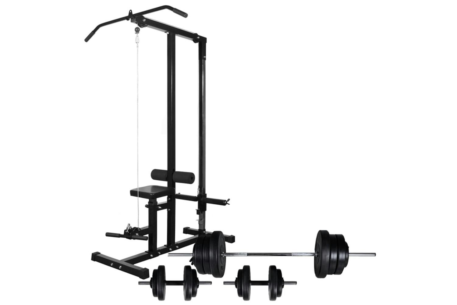 Vidaxl 275354 Power Tower With Barbell And Dumbbell Set 60.5 Kg