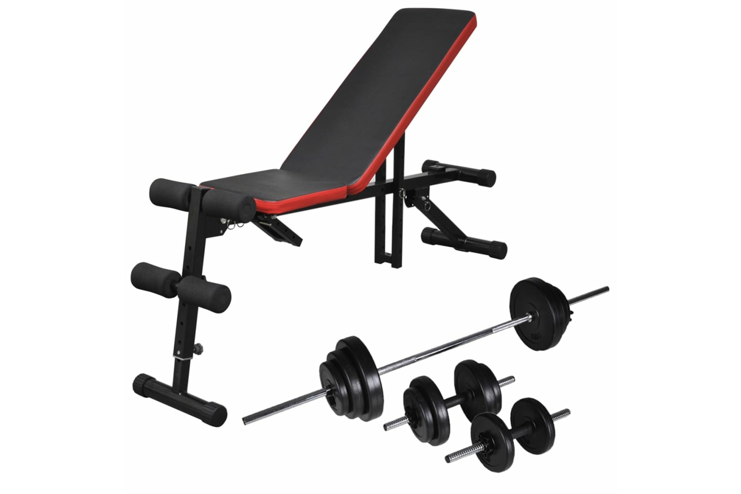 vidaXL 275352 Adjustable Sit-up Bench With Barbell And Dumbbell Set 30.5 Kg