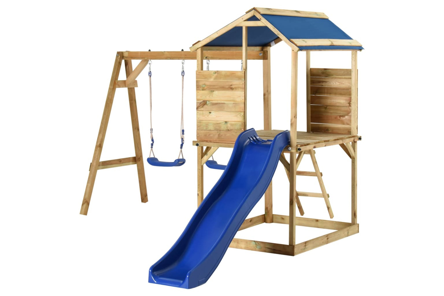 vidaXL 3059956 Playhouse With Swings And Ladder Impregnated Pinewood