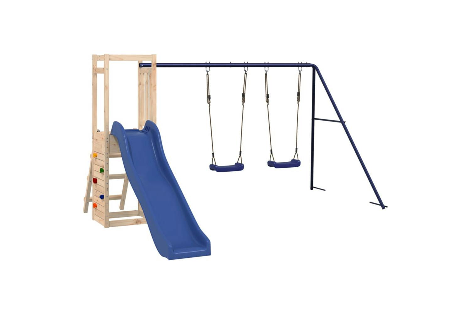Vidaxl 3155927 Playhouse With Slide Swings Rockwall Solid Wood Pine