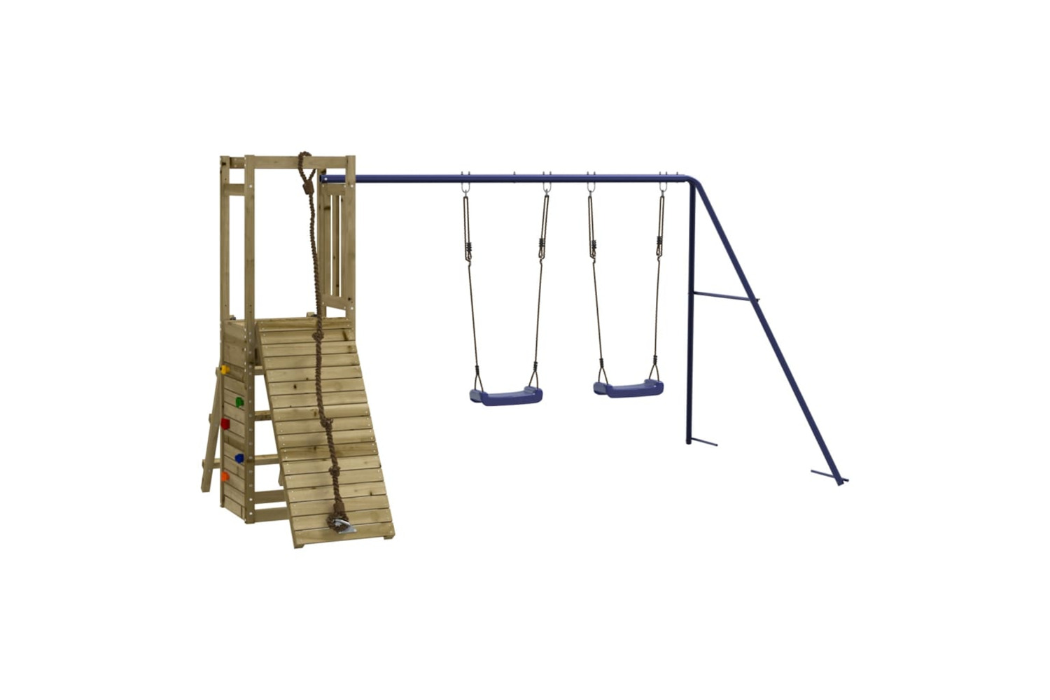 vidaXL 3155923 Playhouse With Swings Climbing Wall Impregnated Wood Pine