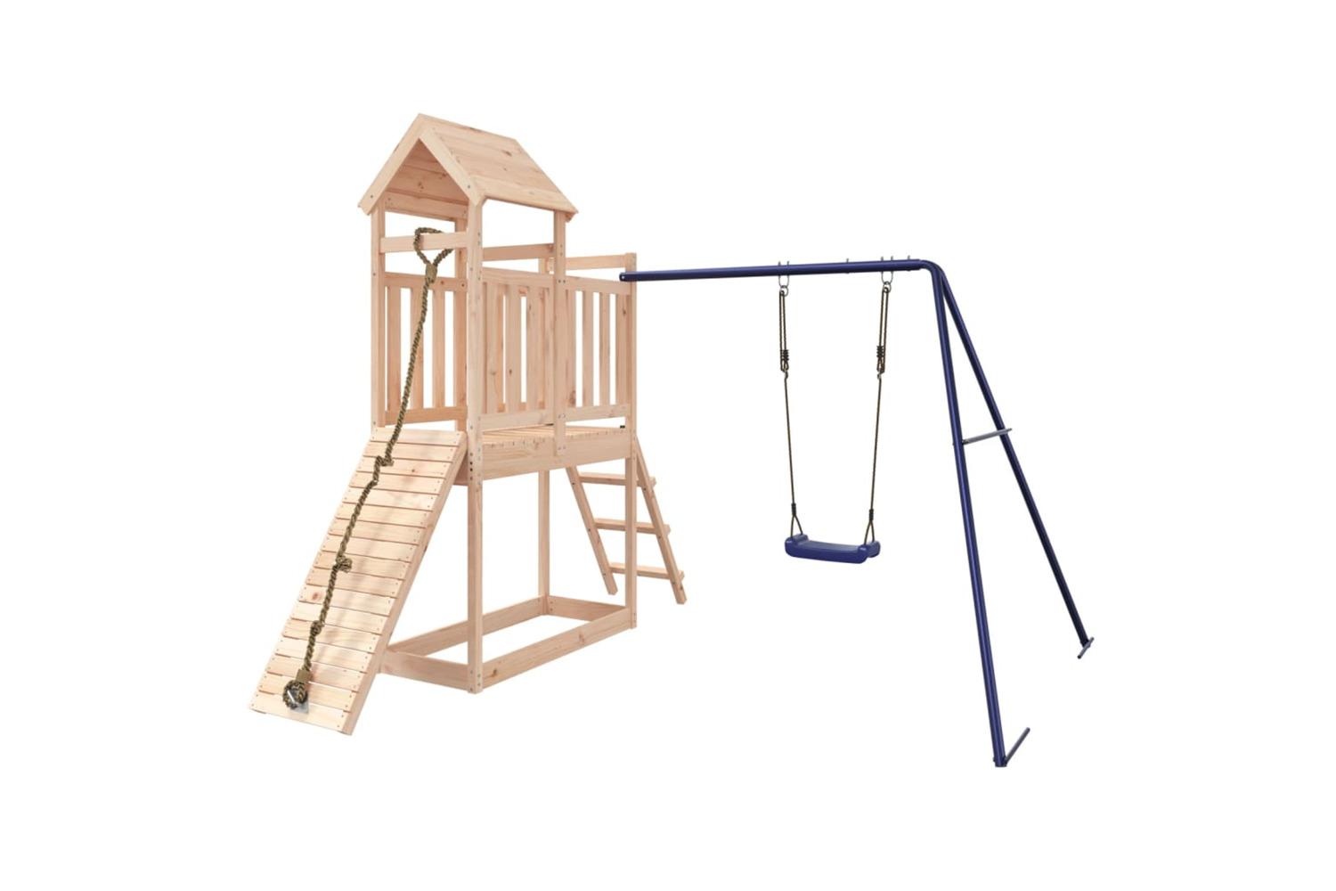 vidaXL 3155870 Playhouse With Swing Climbing Wall Solid Wood Pine