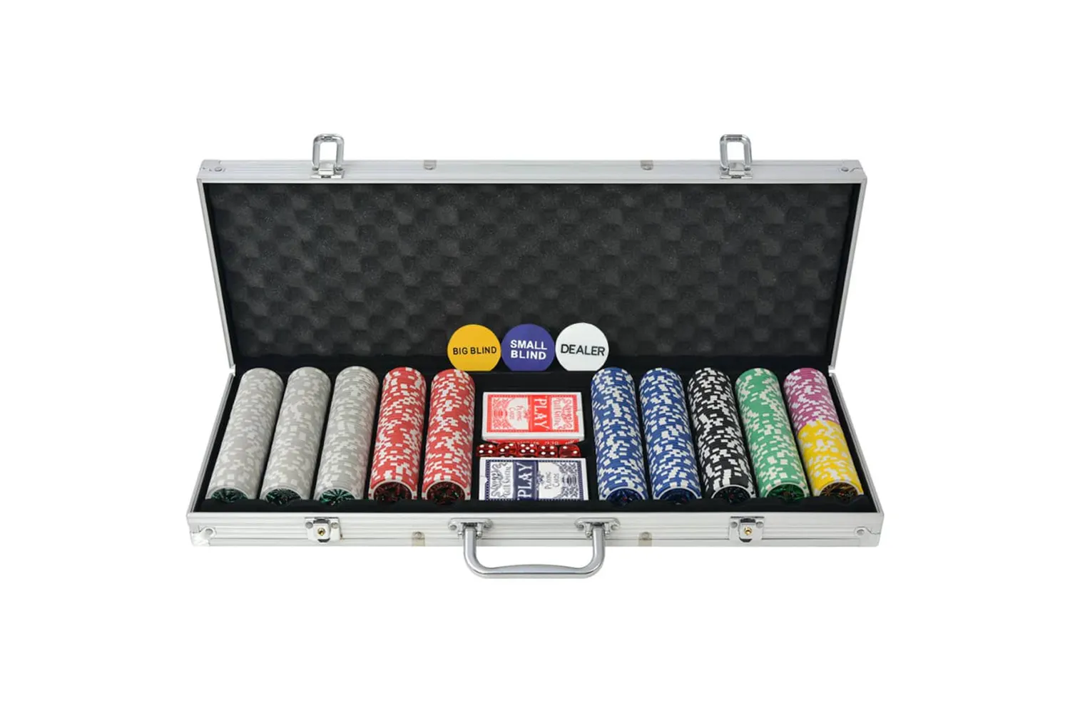 Poker/blackjack set met 600 chips aluminium Poker/blackjack set met 600 chips aluminium
