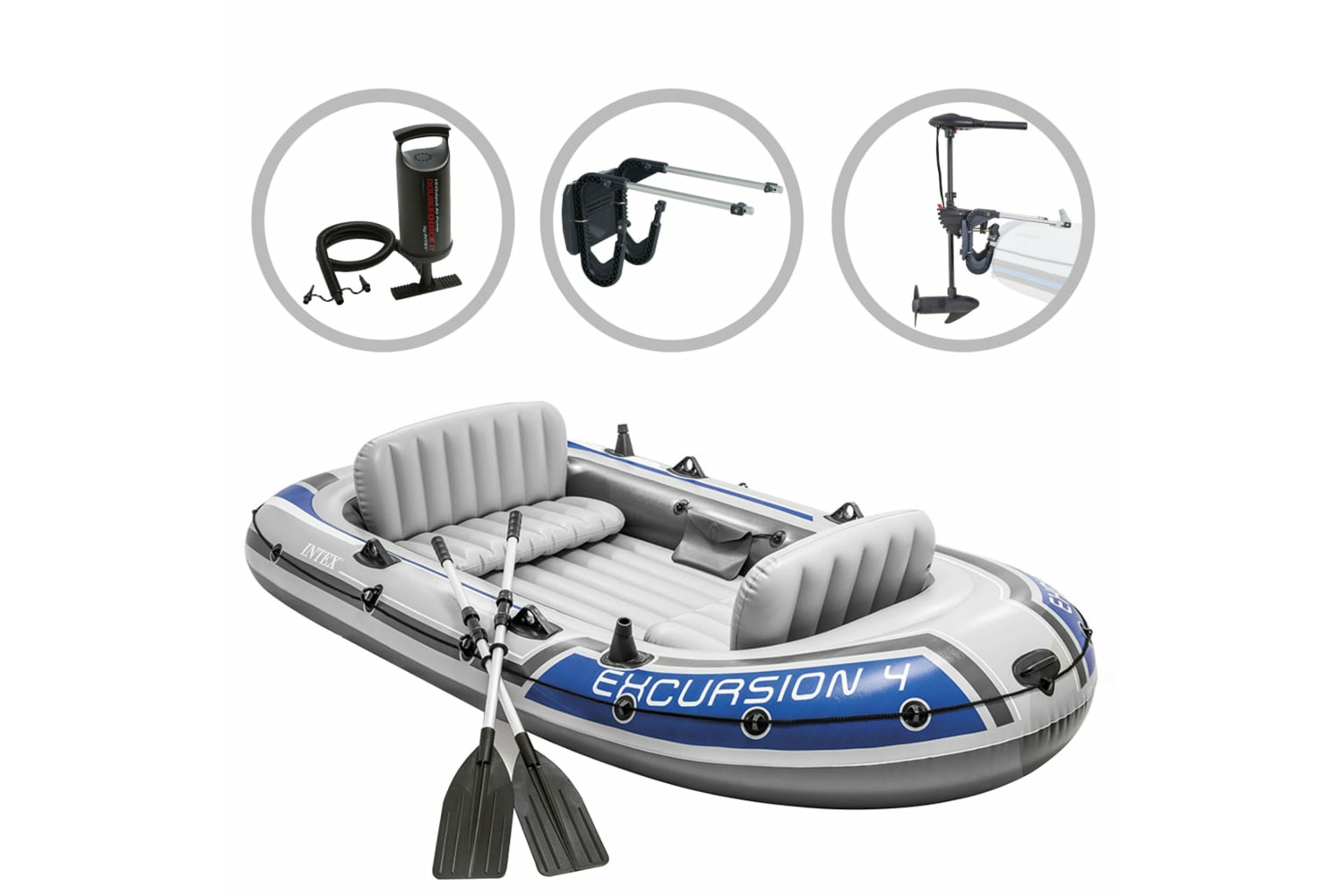 Intex 277549 Inflatable Boat Set Excursion 4 With Trolling Motor And Bracket