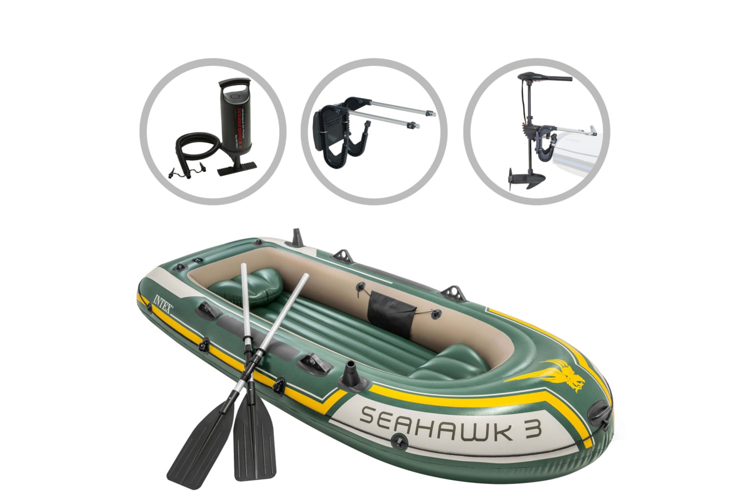Intex 277551 Inflatable Boat Set Seahawk 3 With Trolling Motor And Bracket