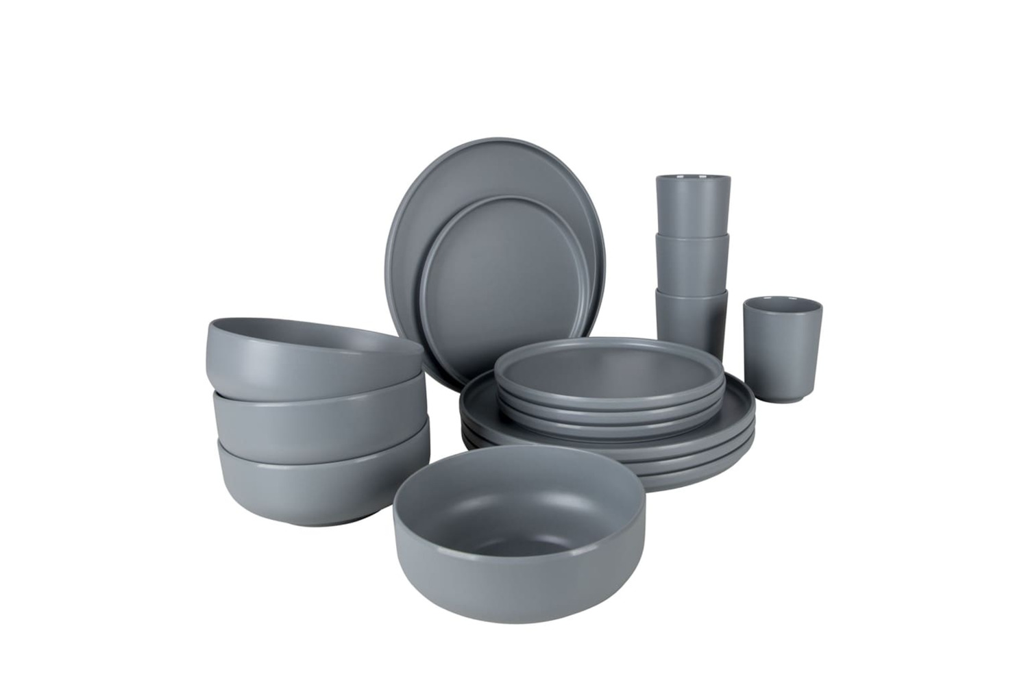 Bo-camp 441569 16 Piece Tableware Patom Melamine Light Grey