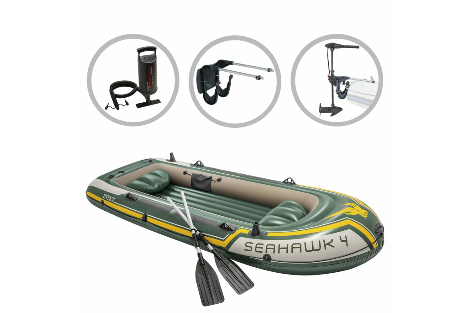 Intex 277548 Inflatable Boat Set Seahawk 4 With Trolling Motor And Bracket