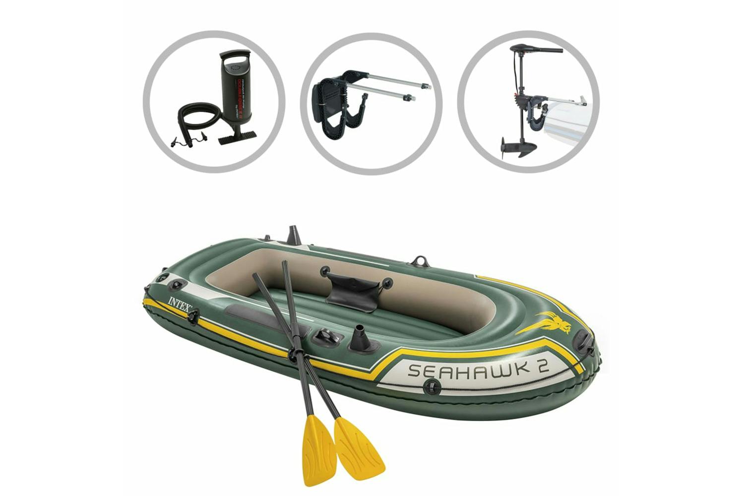 Intex 277547 Inflatable Boat Set Seahawk 2 With Trolling Motor And Bracket
