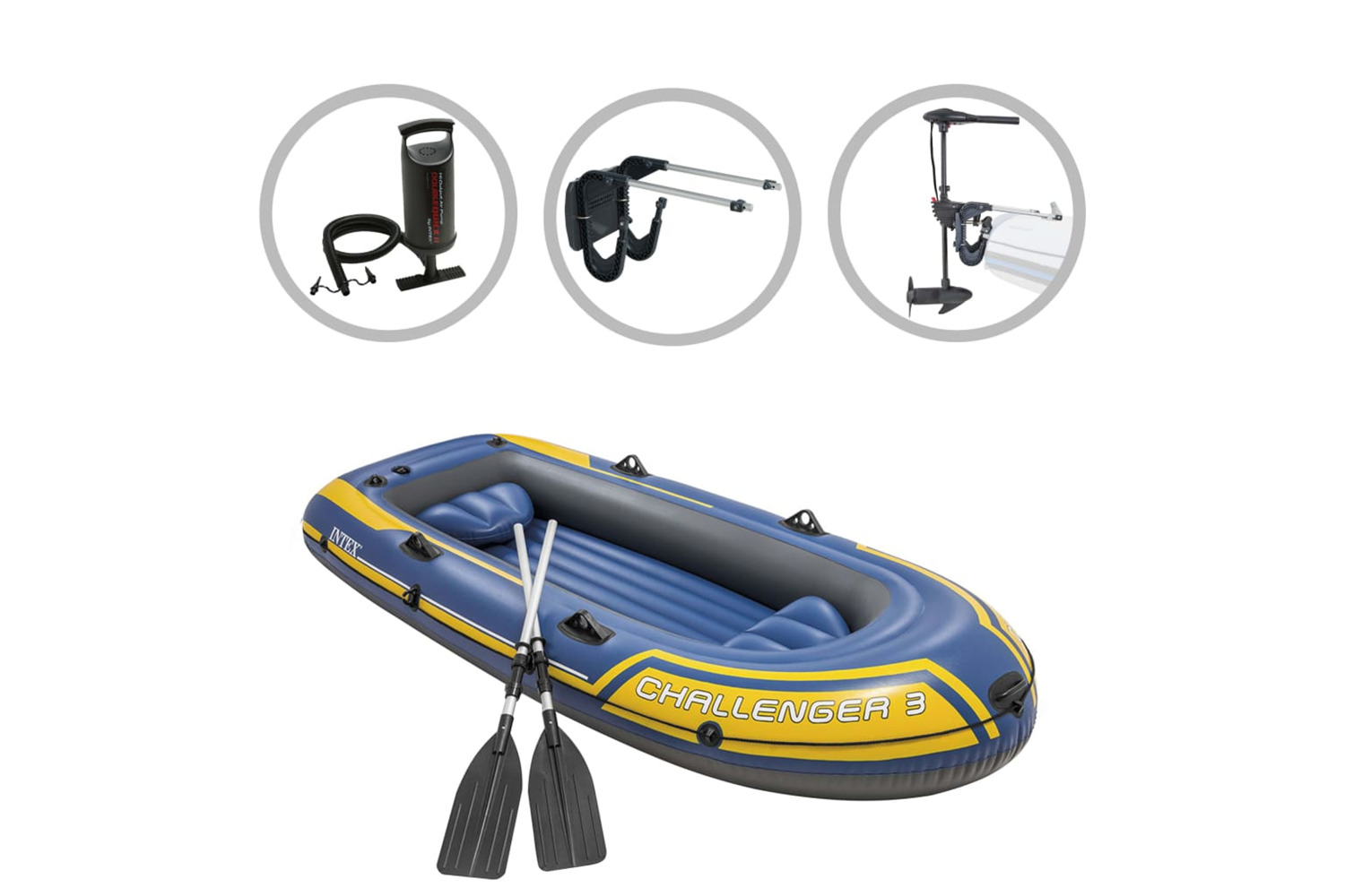 Intex 277546 Inflatable Boat Set Challenger 3 With Trolling Motor And Bracket