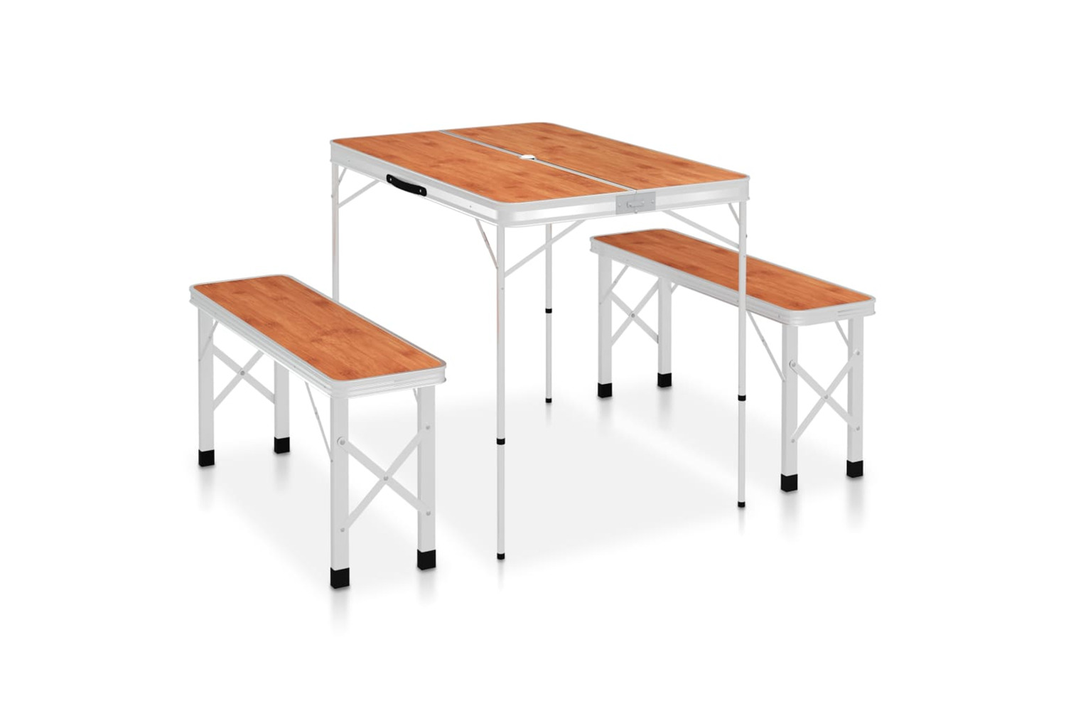 vidaXL 48182 Folding Camping Table With 2 Benches Aluminium Brown