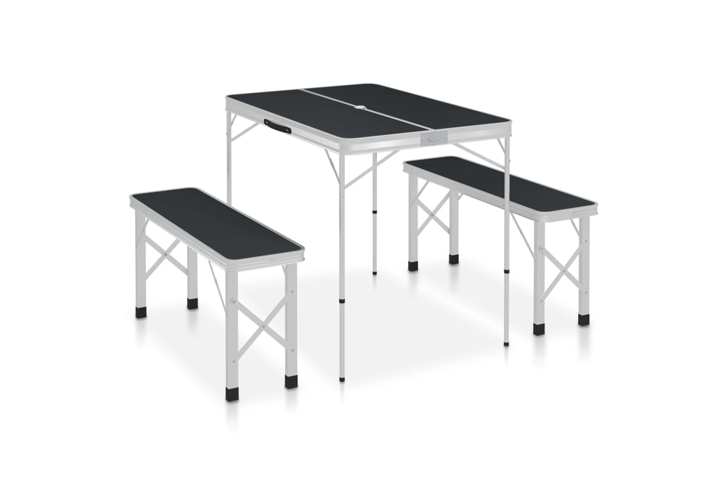 vidaXL 48183 Folding Camping Table With 2 Benches Aluminium Grey