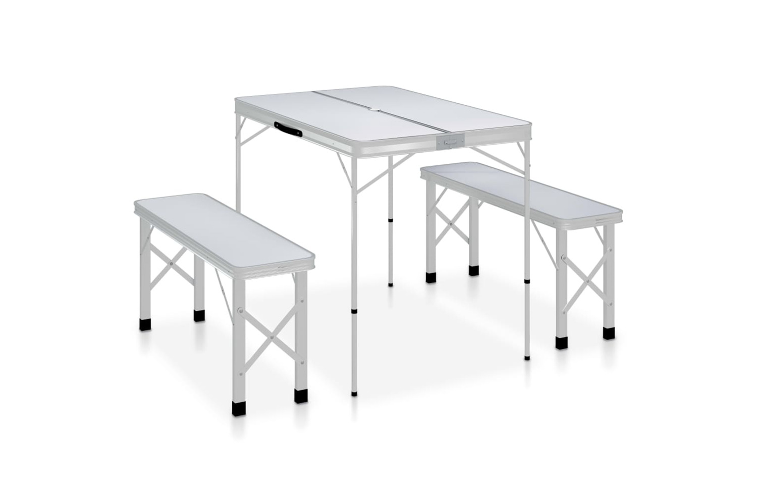 vidaXL 48181 Folding Camping Table With 2 Benches Aluminium White