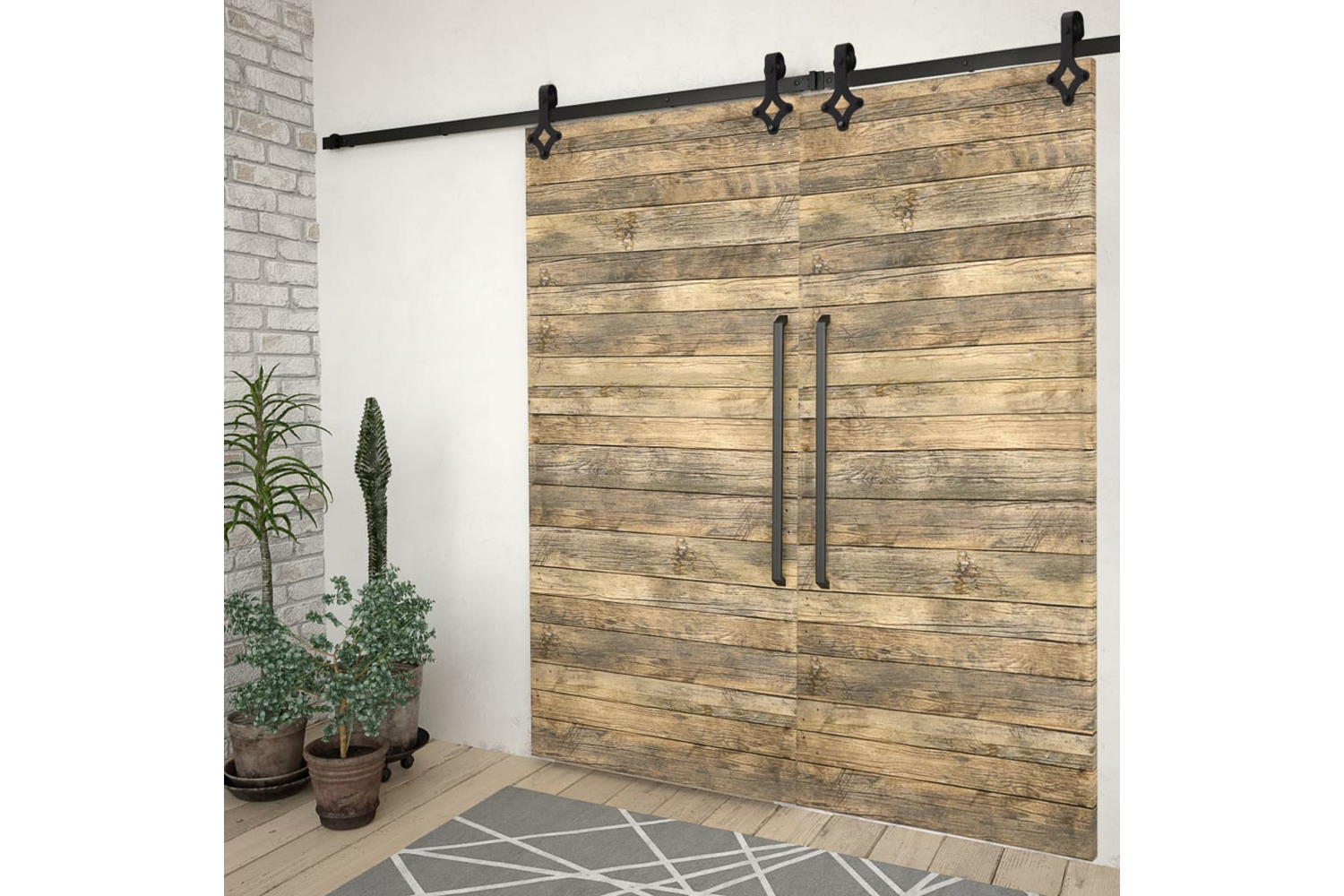 vidaXL 3059840 Sliding Door Hardware Kits 2 Pcs 183cm Steel Black