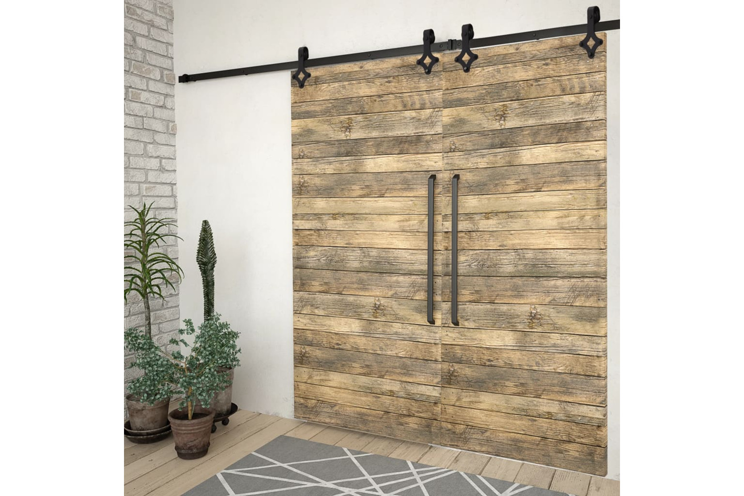 vidaXL 3059841 Sliding Door Hardware Kits 2 Pcs 200cm Steel Black