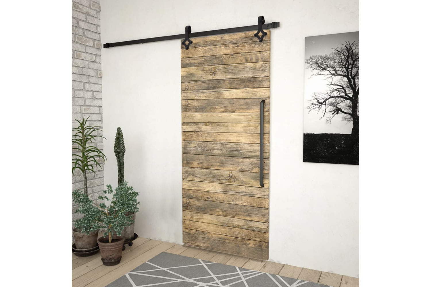 vidaXL Sliding Door Skien Hardware Kit 200cm Steel Black