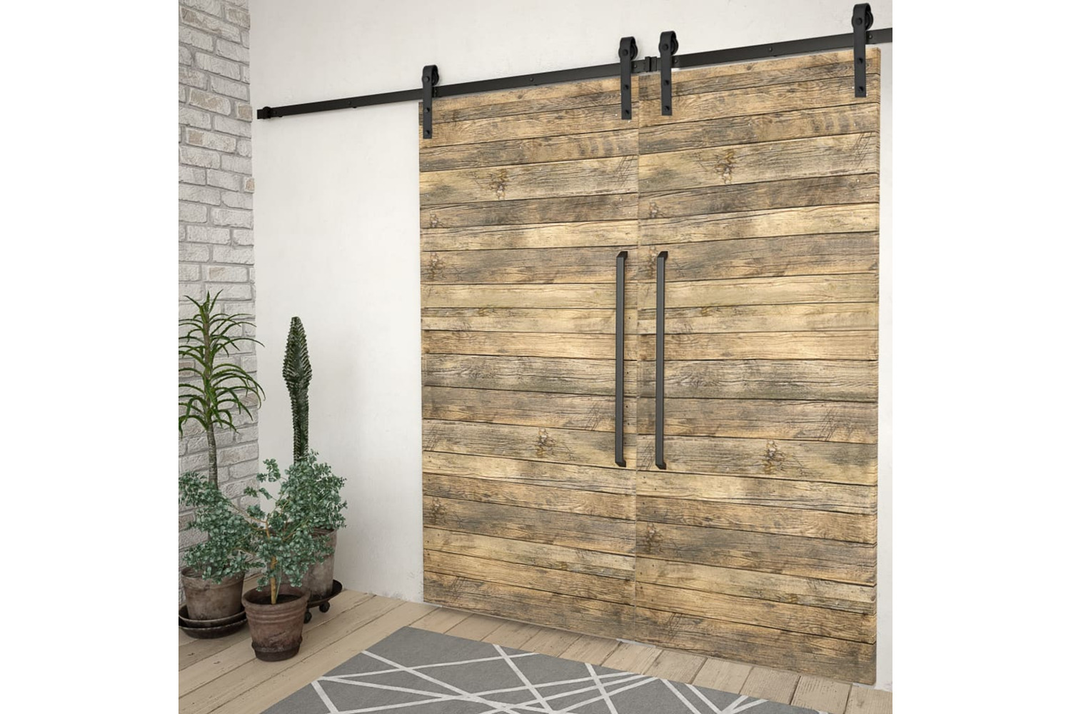 vidaXL Sliding Door Hardware Kits 2 Pcs 200cm Steel Black