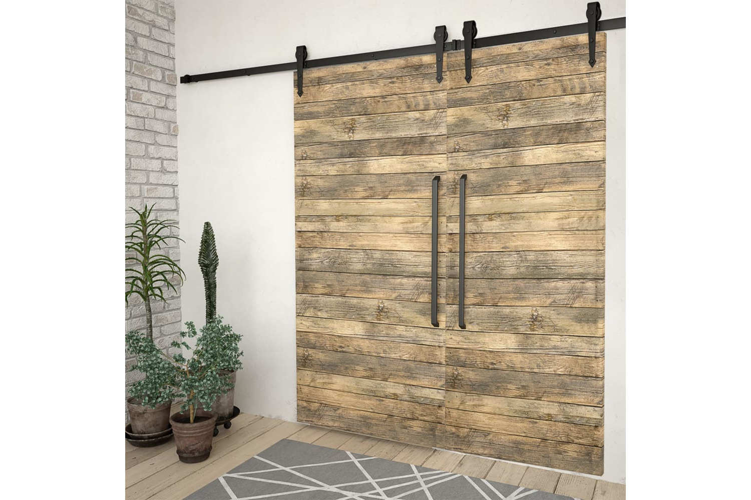 vidaXL 3059839 Sliding Door Hardware Kits 2 Pcs 200cm Steel Black